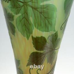 Very Large Antique Signed Gallé French Art Nouveau Green Cameo Art Glass Vase