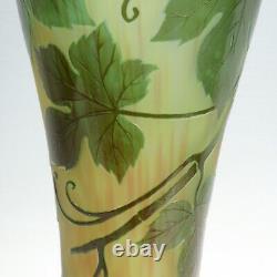 Very Large Antique Signed Gallé French Art Nouveau Green Cameo Art Glass Vase