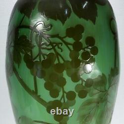 Very Large Antique Signed Gallé French Art Nouveau Green Cameo Art Glass Vase