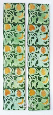 Very Stylish Original Set of 10 Antique Art Nouveau Fireplace Tiles Birmingham