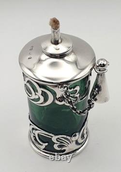 Very rare Green glass & sterling silver Edwardian cigar oil table lighter 1903