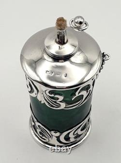 Very rare Green glass & sterling silver Edwardian cigar oil table lighter 1903