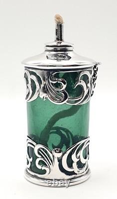 Very rare Green glass & sterling silver Edwardian cigar oil table lighter 1903