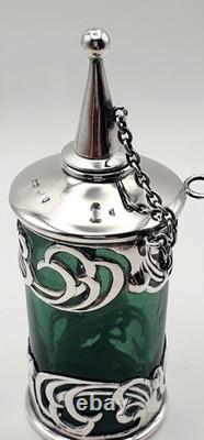 Very rare Green glass & sterling silver Edwardian cigar oil table lighter 1903