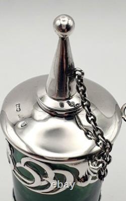 Very rare Green glass & sterling silver Edwardian cigar oil table lighter 1903