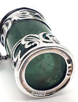 Very rare Green glass & sterling silver Edwardian cigar oil table lighter 1903