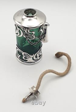Very rare Green glass & sterling silver Edwardian cigar oil table lighter 1903