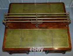 Victorian Double Sided Luxury Honduras Mahogany Brass Green Leather Banking Desk