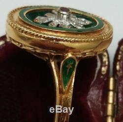 Victorian Green Enameled 750(18k) YG Genuine Ruby & Diamonds, 9.7gr, late 1880s