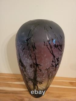 Vintage 15 Cameo Art Glass Vase Violet/ Green Art Nouveau Theme Forest-Scape