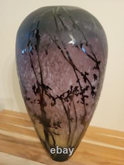 Vintage 15 Cameo Art Glass Vase Violet/ Green Art Nouveau Theme Forest-Scape