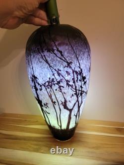 Vintage 15 Cameo Art Glass Vase Violet/ Green Art Nouveau Theme Forest-Scape