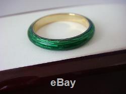 Vintage 18k Yellow Gold And Green Enamel Wedding Band 3.6 Grams, Size 6.5
