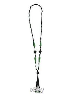 Vintage 1920's Art Deco Flapper Green & Jet Black Glass Beaded Necklace