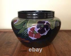 Vintage 1920s High Gloss Gouda Flora Jardiniere, Art Nouveau, Black, Purple Green