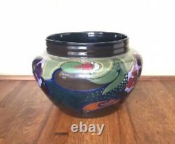 Vintage 1920s High Gloss Gouda Flora Jardiniere, Art Nouveau, Black, Purple Green