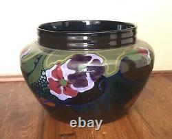 Vintage 1920s High Gloss Gouda Flora Jardiniere, Art Nouveau, Black, Purple Green