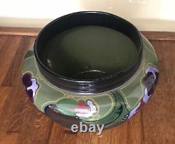 Vintage 1920s High Gloss Gouda Flora Jardiniere, Art Nouveau, Black, Purple Green