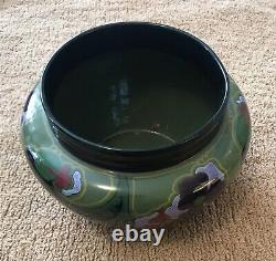 Vintage 1920s High Gloss Gouda Flora Jardiniere, Art Nouveau, Black, Purple Green