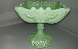 Vintage 1930-1939 Nouveau Green Milk Glass Compote Portieux Vallerysthal France