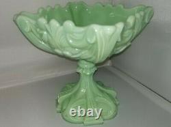 Vintage 1930-1939 Nouveau Green Milk Glass Compote Portieux Vallerysthal France