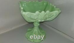 Vintage 1930-1939 Nouveau Green Milk Glass Compote Portieux Vallerysthal France