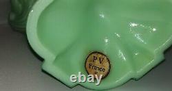 Vintage 1930-1939 Nouveau Green Milk Glass Compote Portieux Vallerysthal France