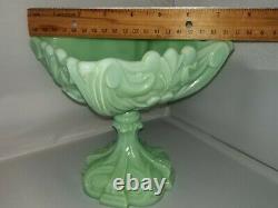 Vintage 1930-1939 Nouveau Green Milk Glass Compote Portieux Vallerysthal France