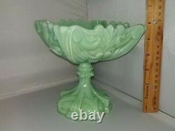 Vintage 1930-1939 Nouveau Green Milk Glass Compote Portieux Vallerysthal France