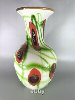 Vintage 1998 Mad Art Glass Studio Opaque Green Dichroic Love Hot Vase 14 Signed