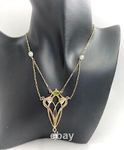 Vintage 9ct gold peridot necklace, earrings Joanna Thomson Celtic Art Nouveau