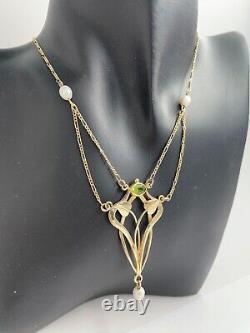 Vintage 9ct gold peridot necklace, earrings Joanna Thomson Celtic Art Nouveau