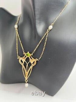 Vintage 9ct gold peridot necklace, earrings Joanna Thomson Celtic Art Nouveau