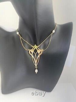 Vintage 9ct gold peridot necklace, earrings Joanna Thomson Celtic Art Nouveau