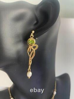 Vintage 9ct gold peridot necklace, earrings Joanna Thomson Celtic Art Nouveau