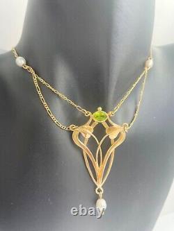 Vintage 9ct gold peridot necklace, earrings Joanna Thomson Celtic Art Nouveau