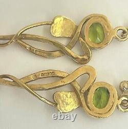 Vintage 9ct gold peridot necklace, earrings Joanna Thomson Celtic Art Nouveau
