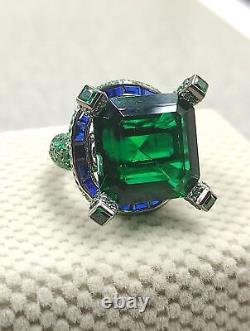Vintage Antique Art Nouveau Green Emerald 925 Sterling Silver Engagement Ring
