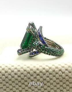 Vintage Antique Art Nouveau Green Emerald 925 Sterling Silver Engagement Ring