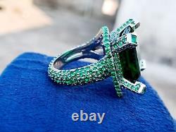 Vintage Antique Art Nouveau Style Green Emerald 925 Silver Women Engagement Ring