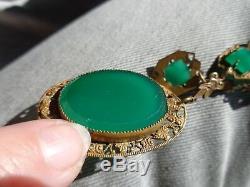 Vintage Art Deco Czech Era Chrysoprase Green Glass 4 Leaf Embos Clover Necklace
