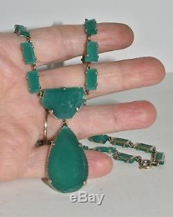 Vintage Art Deco Czech Green Chrysoprase Glass Drop Necklace