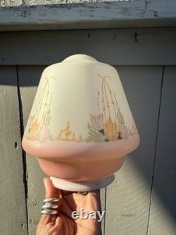 Vintage Art Deco Glass Lamp Shade Hanging Flowers Pink Orange Green Art Nouveau