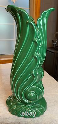 Vintage Art Deco/Nouveau McCoy/Haeger Knockoff Green Pottery/Ceramic Vase 16