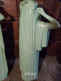 Vintage Art Deco Nude Girl Figures Green Ceramic Porcalin Art Art Nouveau