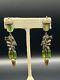 Vintage Art Nouveau Acorn & Leaves Dangle Post Earrings Frosted Green Glass