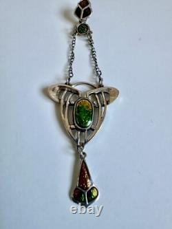 Vintage Art Nouveau Arts & Crafts Sterling Silver Enamel Lavaliere Pendant