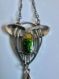 Vintage Art Nouveau Arts & Crafts Sterling Silver Enamel Lavaliere Pendant