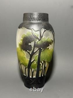 Vintage Art Nouveau Cameo Glass Forest Landscape Vase