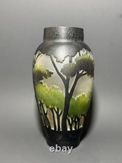 Vintage Art Nouveau Cameo Glass Forest Landscape Vase